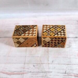 Japanese YOSEGI Puzzle Box Secret Compartment Wooden Marquetry Trinket